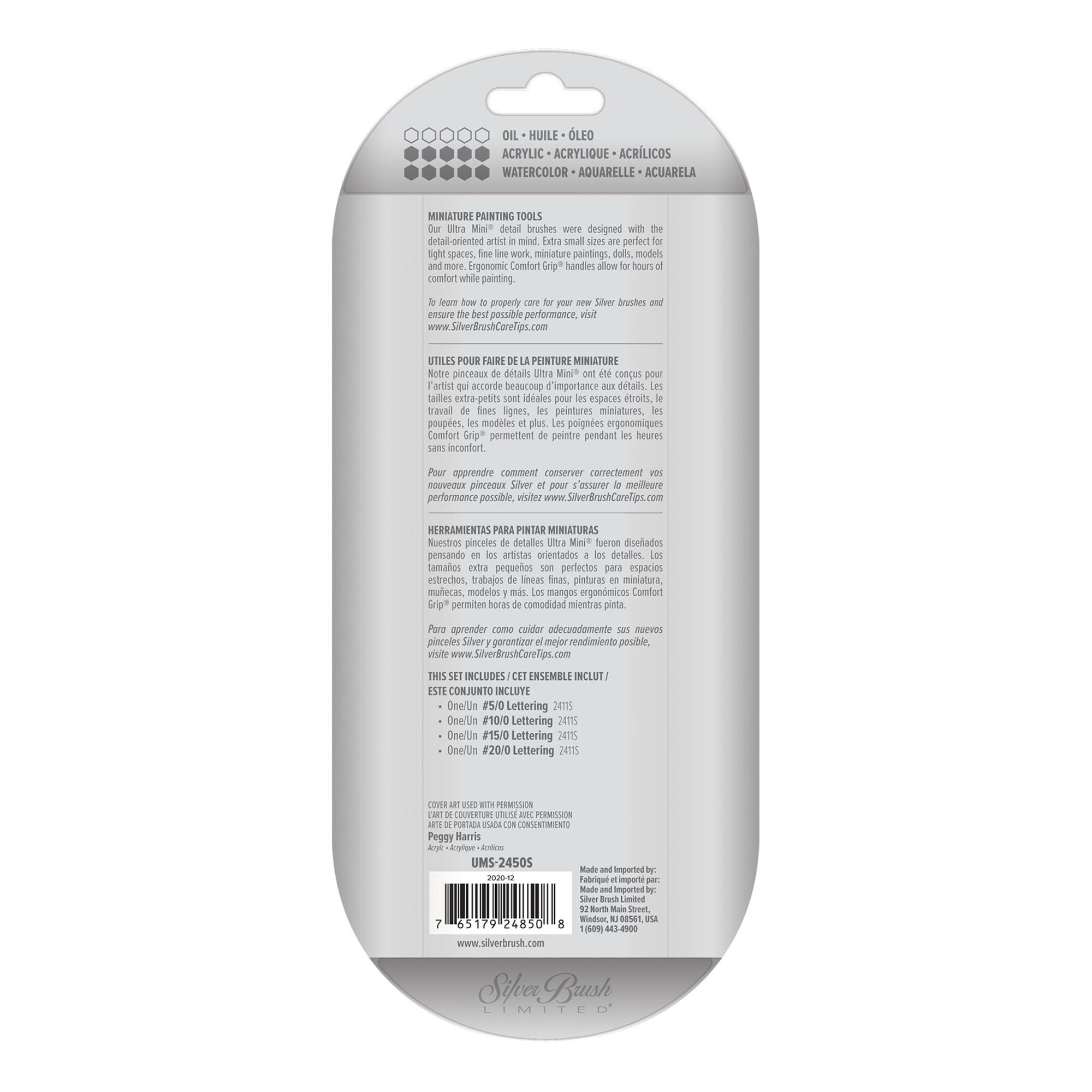 Silver Brush Limited Ultra Mini® White handles Lettering Brushes, 4ct